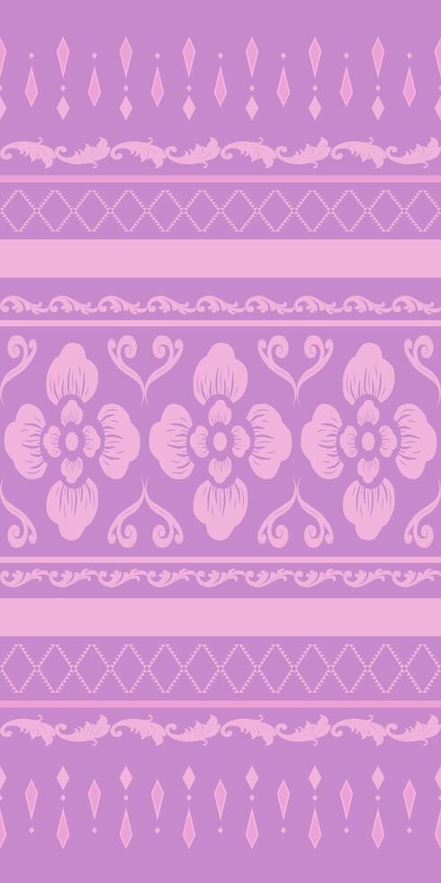 Eternity Delicate Purple Florals Silk Weaves with Luxury Scroll Ornament and Geometric on Violet Pattern Elaborate Deluxe Seamless Border Decoration Royal Homespun Embroidery Sweetly Apparel Wallpaper vector