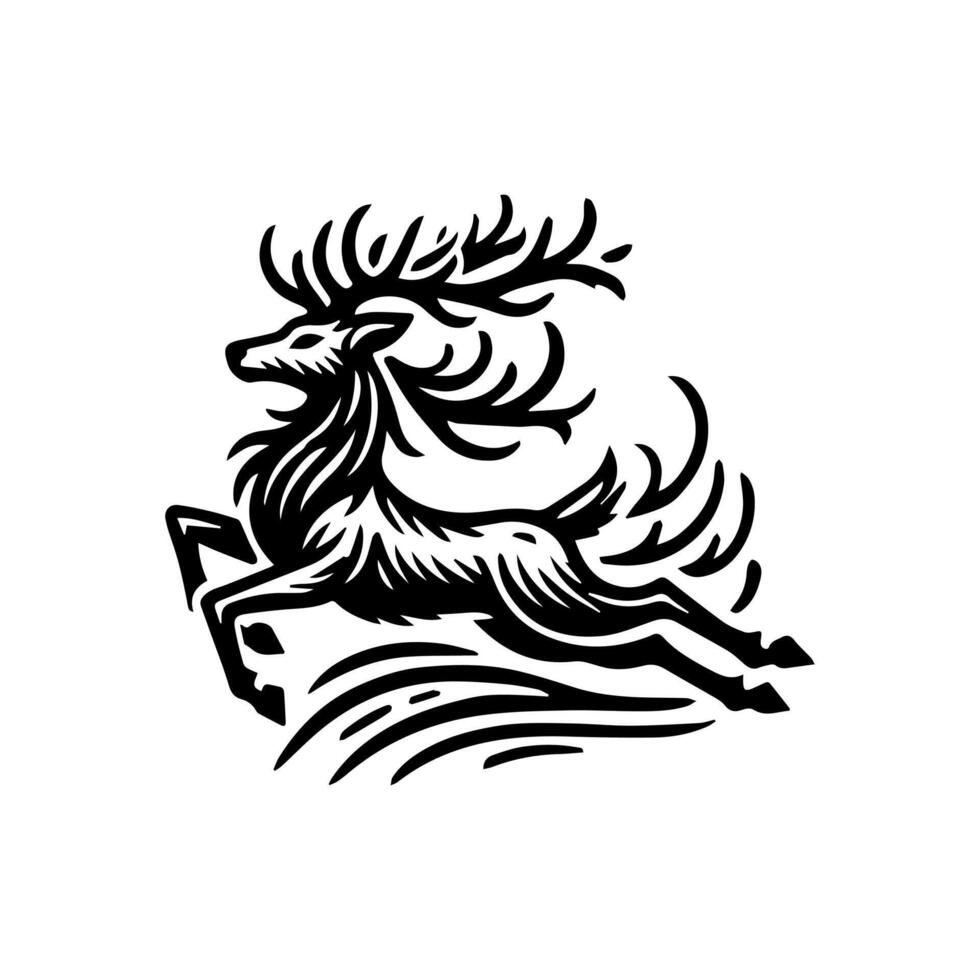 A black and white image of a deer with horns vector