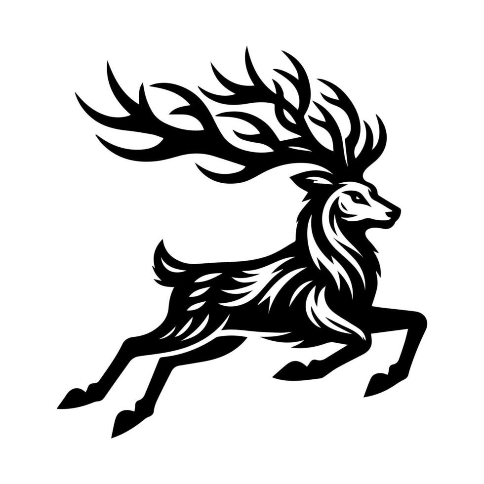 A black and white deer with horns on its head vector