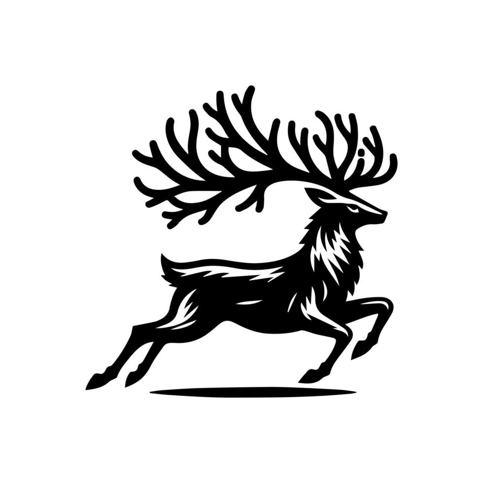 A black and white deer with large antlers vector