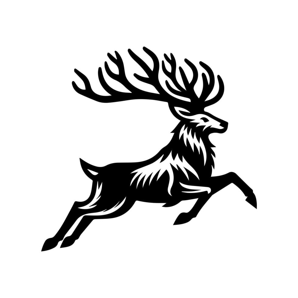 A black and white deer running with antlers vector