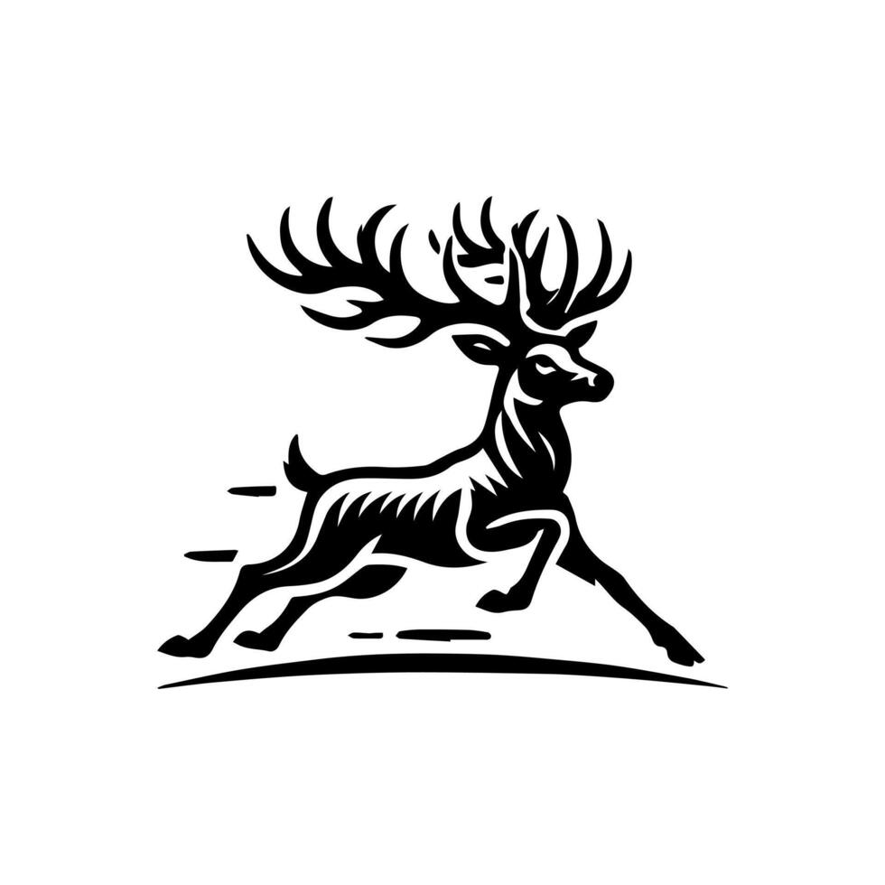 A black and white deer running logo vector