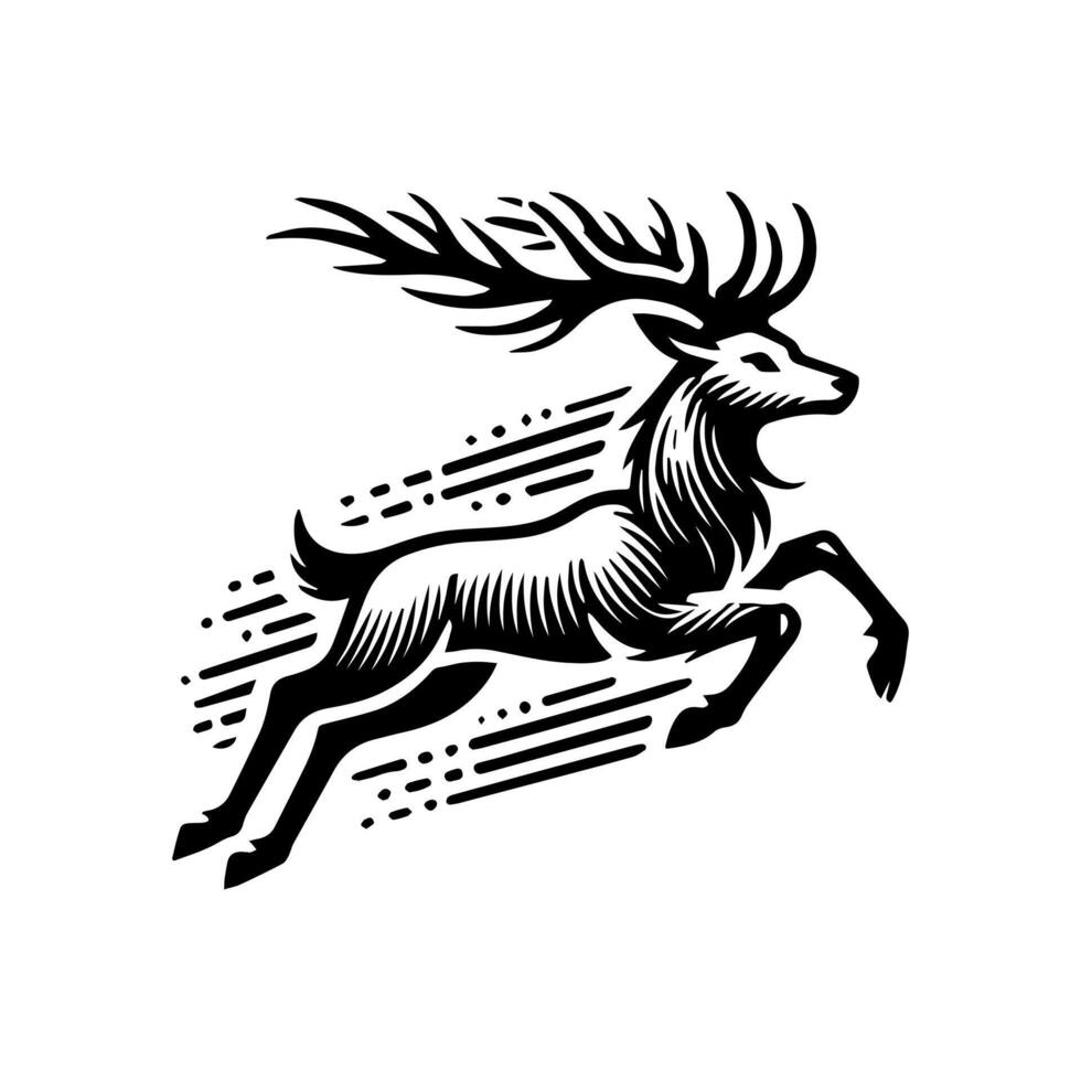 A black and white drawing of a deer running vector