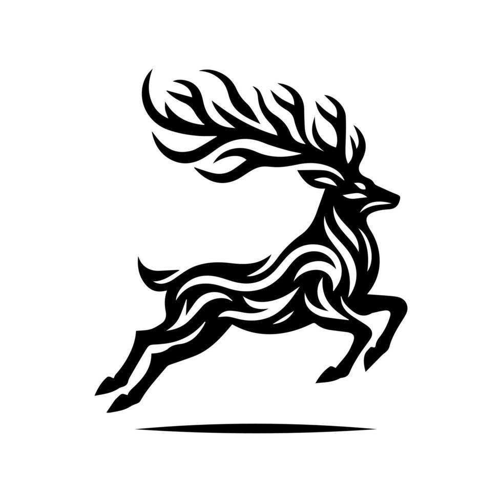 A black and white deer with long horns vector