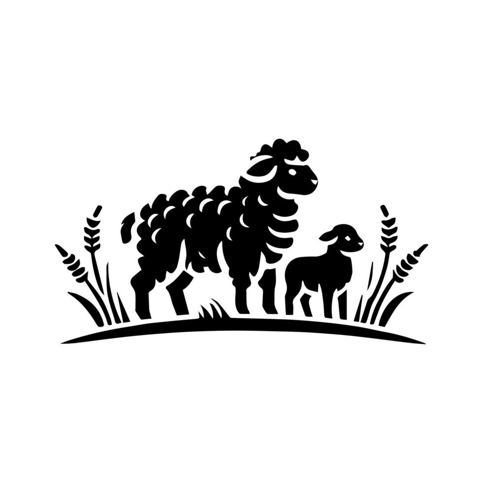 A black and white logo of a sheep and lamb vector