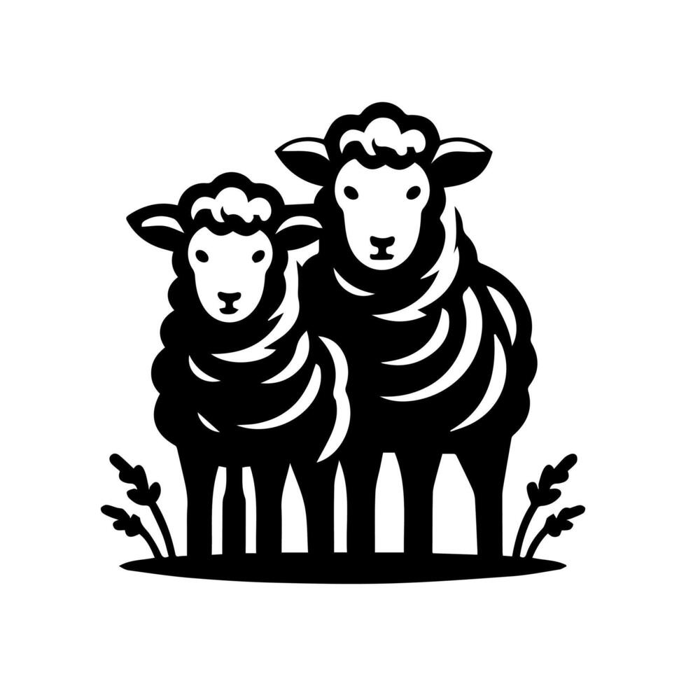 Two sheep standing in a field with grass vector