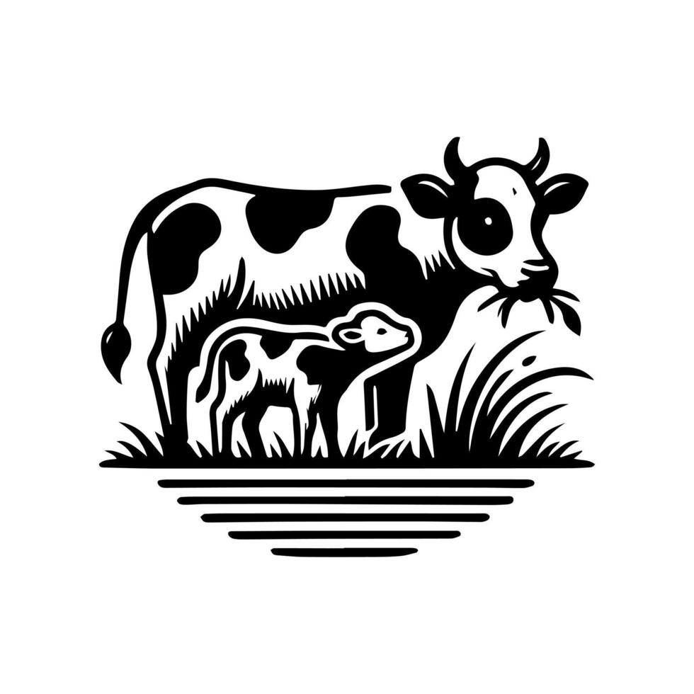 A black and white cow and calf logo vector