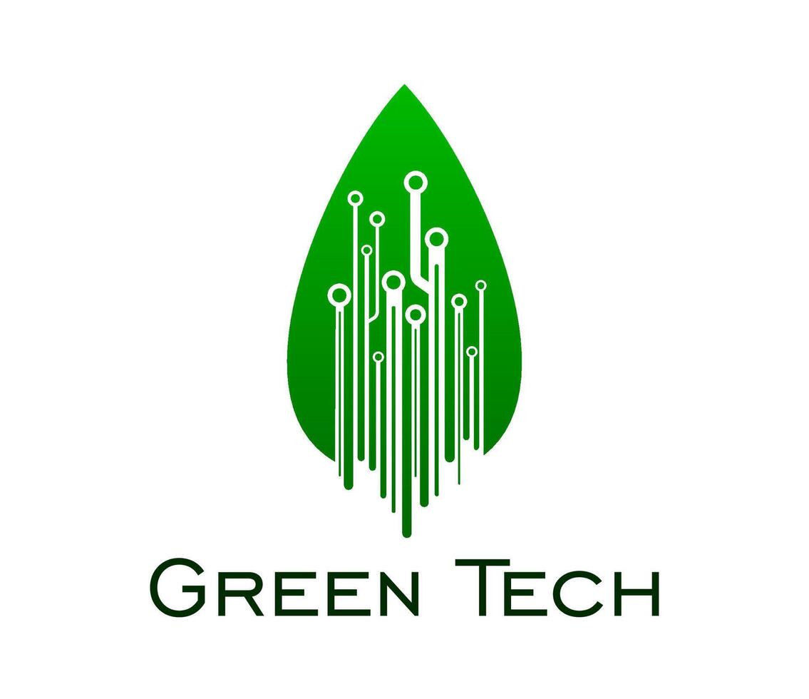 Green leaf and digital tech icon of eco technology vector