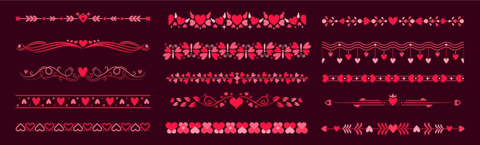 Heart dividers, valentine frame, wedding borders vector