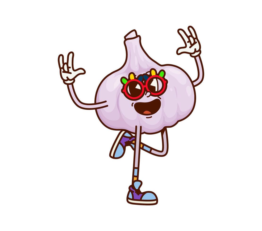 Groovy garlic vegetable character on party vector