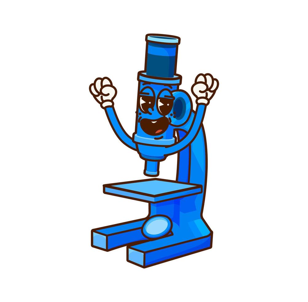 Cartoon groovy microscope school retro character vector