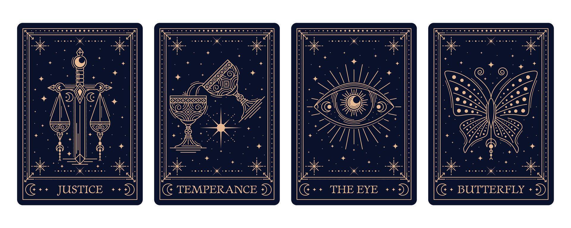 Tarot cards, magic esoteric occult symbols, frames vector