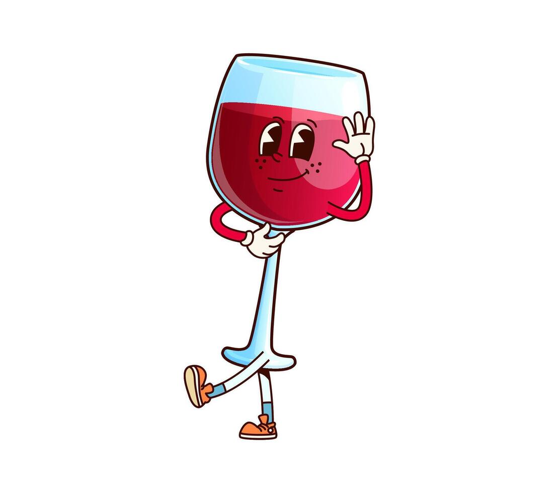 Wine glass beverage groovy funny character vector