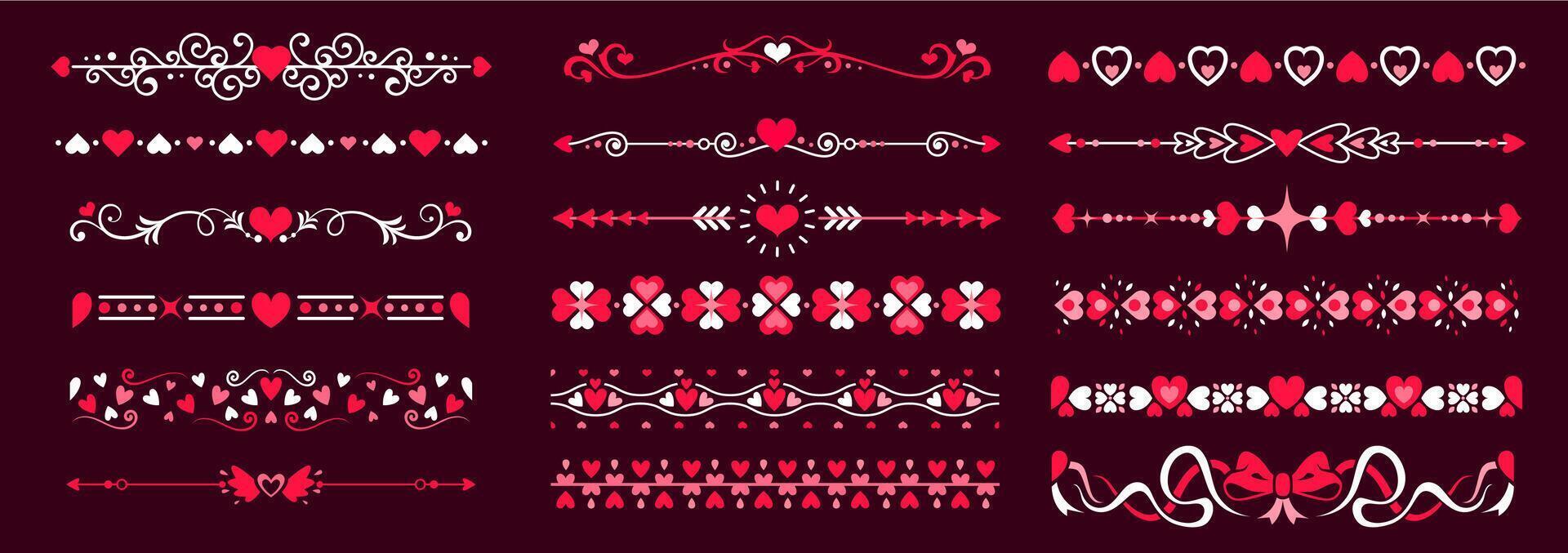 Wedding frame ornament, heart dividers, borders vector