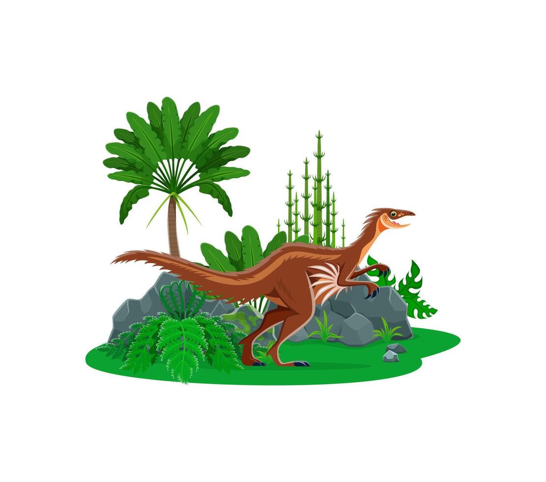 Cartoon prehistoric troodon dinosaur character vector