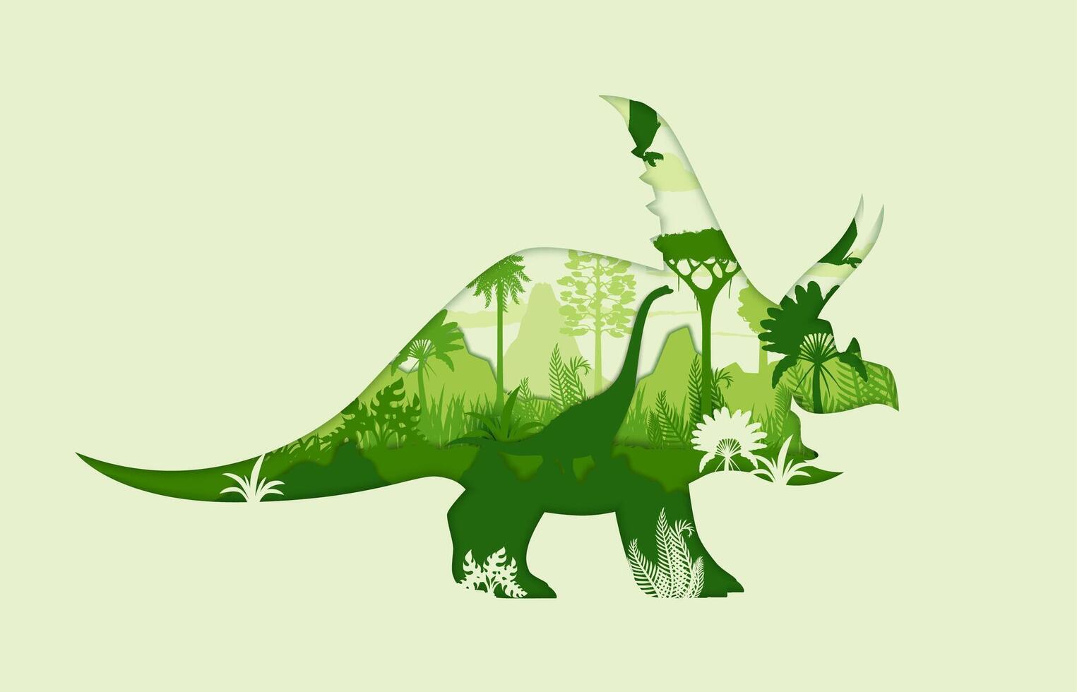 Paper cut dinosaur silhouette with dinos and trees vector