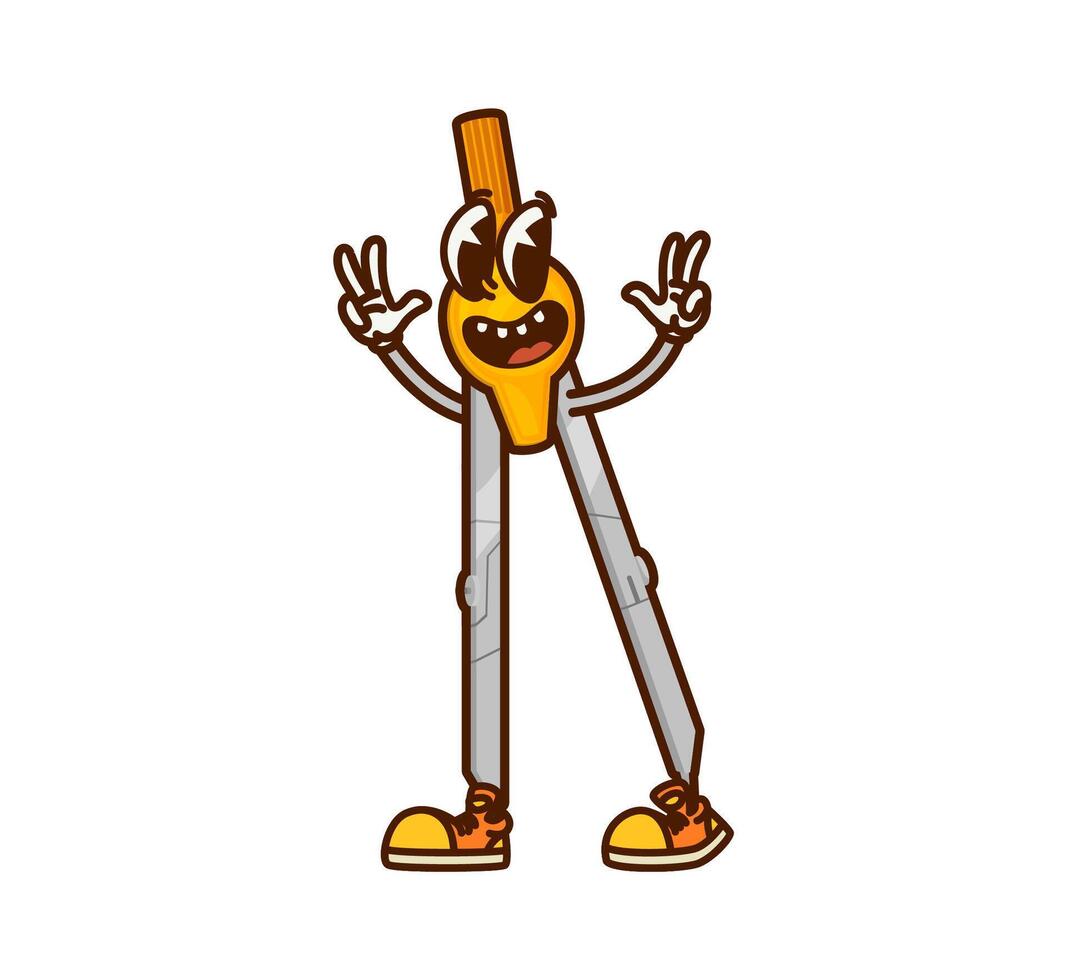 Groovy school drawing compass character vector