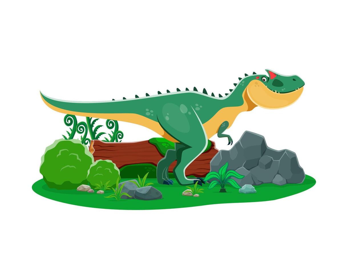Cartoon prehistoric allosaurus dinosaur character vector