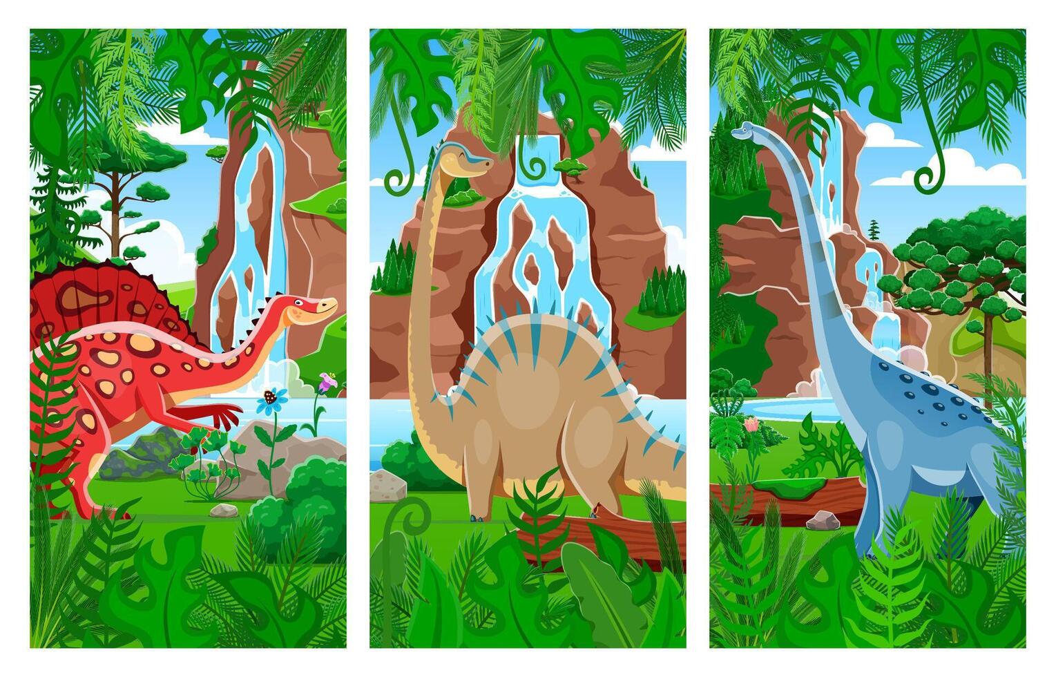 Prehistoric dinosaurs collage, cartoon animals vector