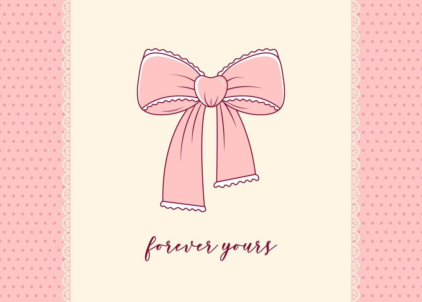 Coquette horizontal banner with hand drawn element. Trendy girly poster with pink bowknot for Valentines day, love theme holiday, party. illustration vector