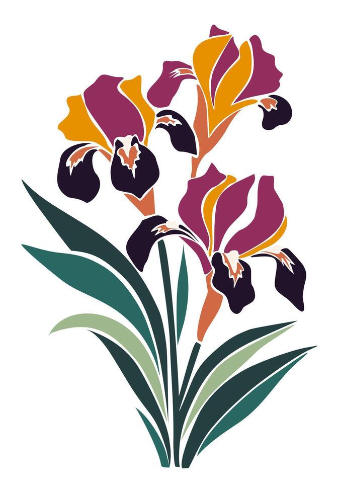 Abstract Iris February birth month flowers in Mid century modern retro style vector