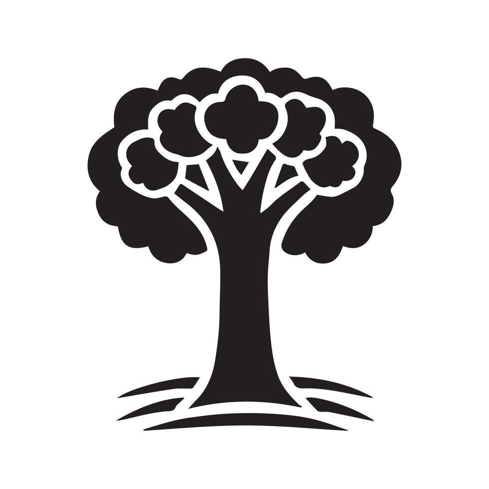 A simple, elegant black and white graphic of a stylized tree. vector