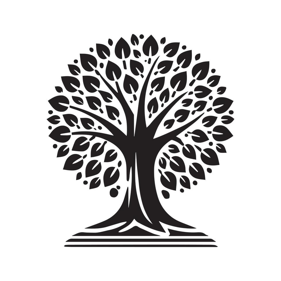 A stylized, black silhouette of a tree against a white background. vector