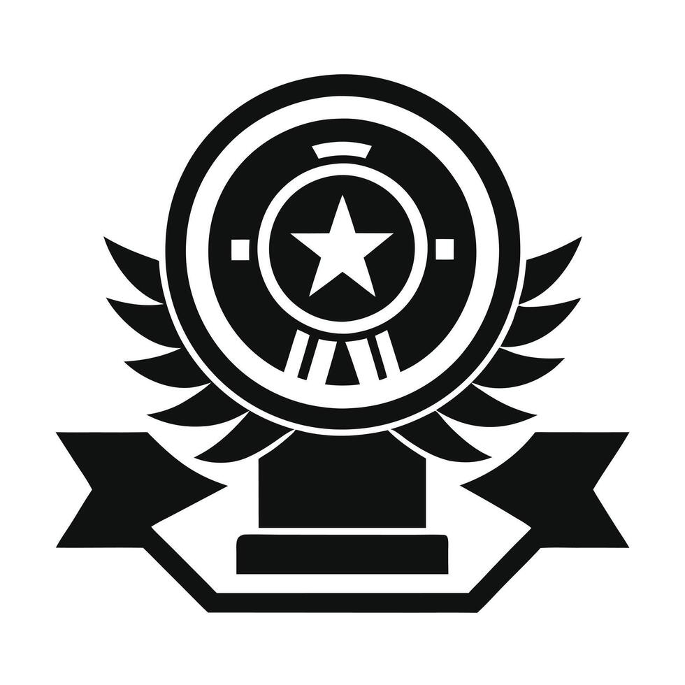 Simple, bold icon of an award badge with a star and ribbon. vector