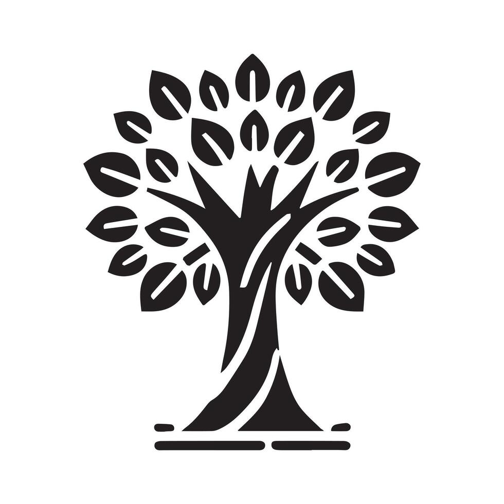 A simple, black and white, stylized tree graphic, enclosed within a circle. vector