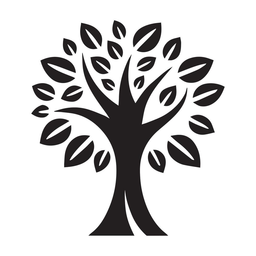 A simple, elegant black and white graphic of a stylized tree with leaves and grass, evoking a sense of nature and serenity. vector
