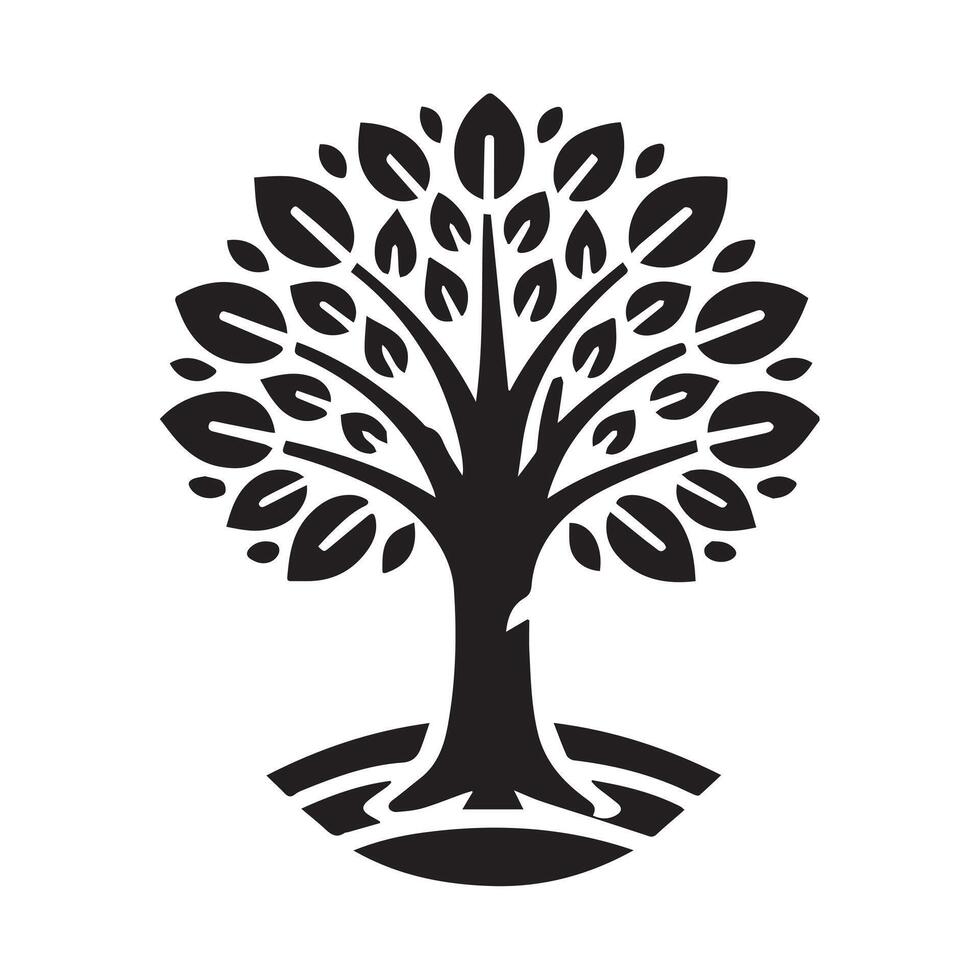 A bold, black silhouette of a stylized tree against a white background. vector