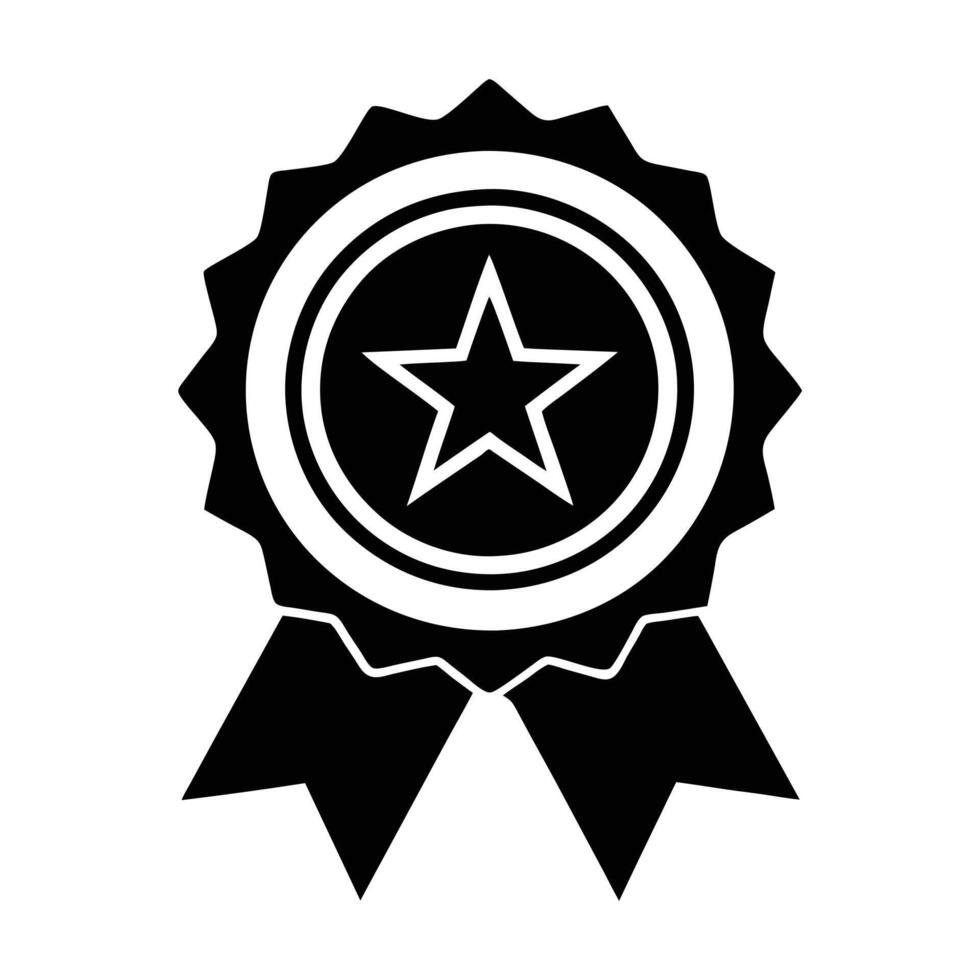 Black and white award ribbon with star icon vector