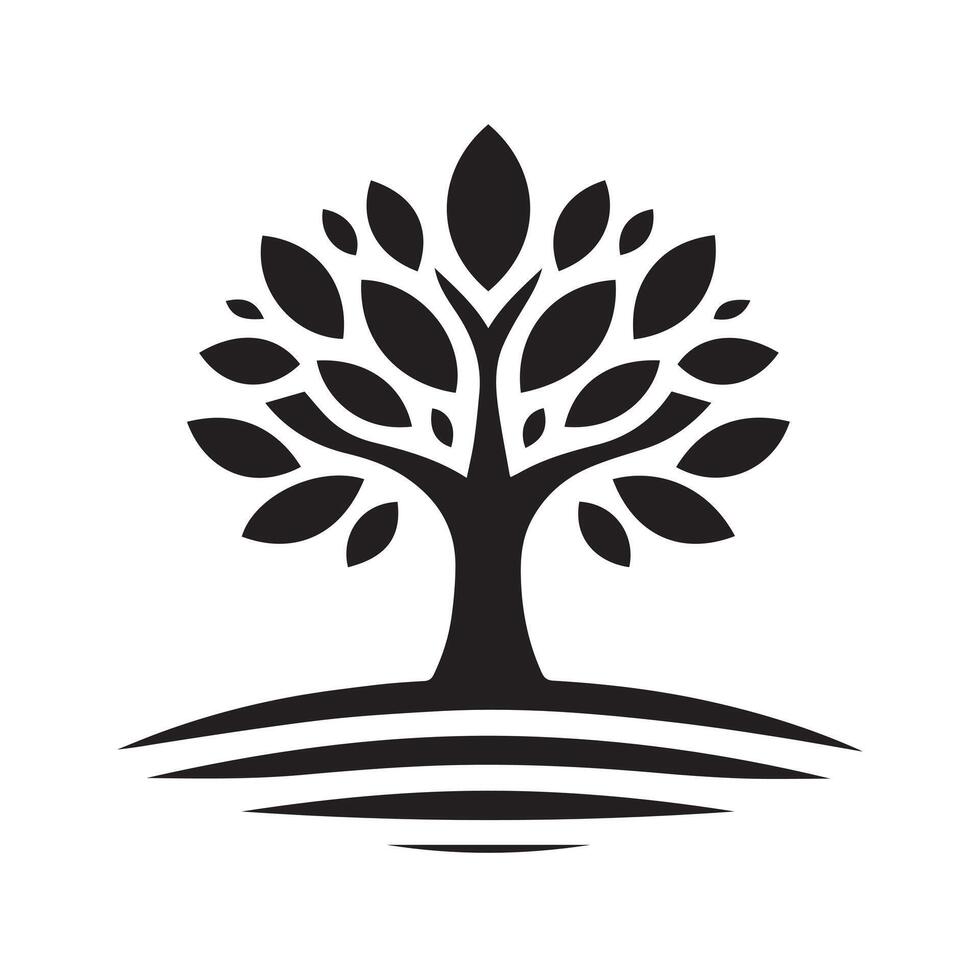 A stylized, symmetrical tree graphic, encircled by a circle, set against a plain white background. vector