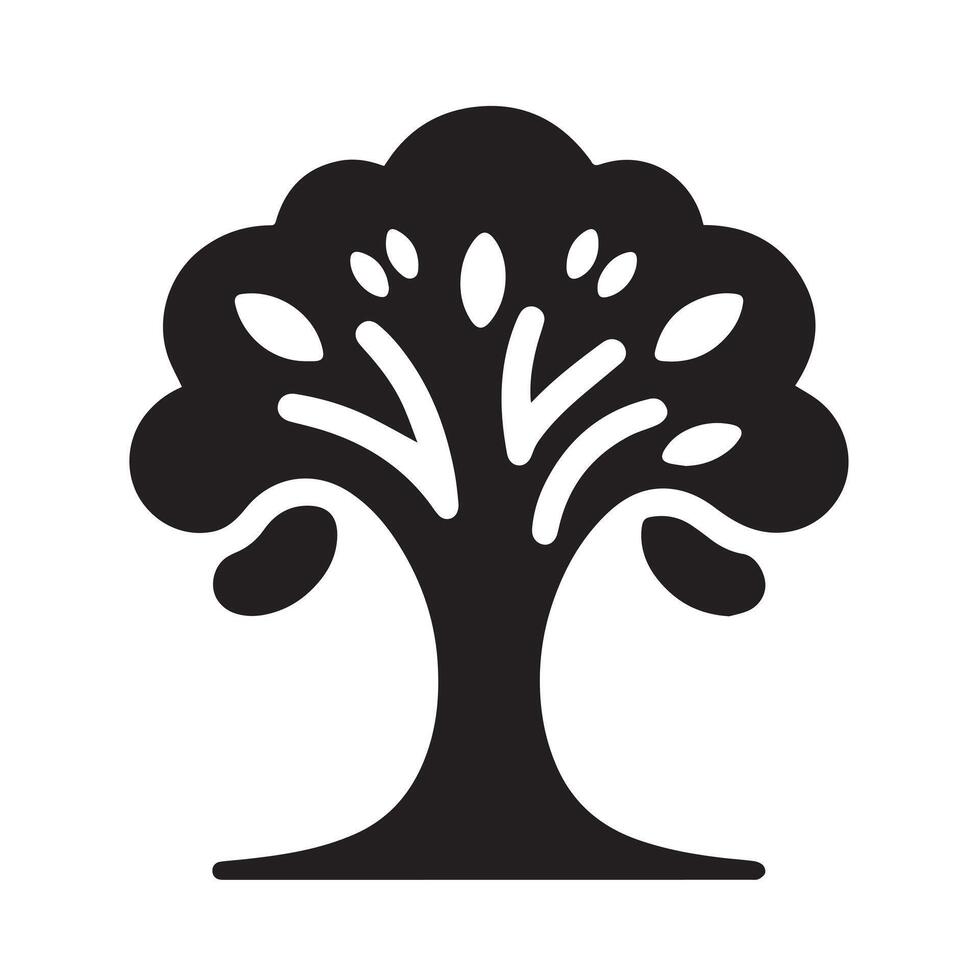 A simple, stylized black silhouette of a tree. vector