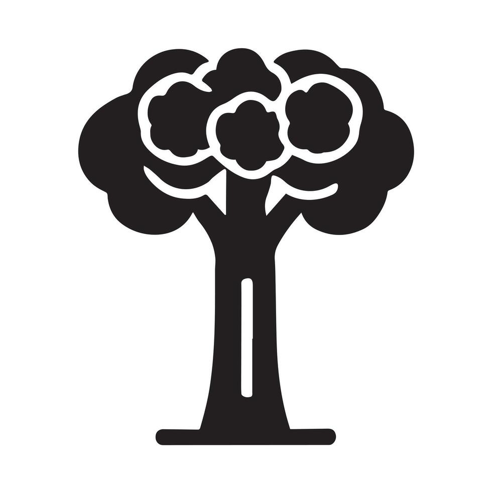 A stylized, black and white graphic of a tree with a rounded base showing the ground below. vector