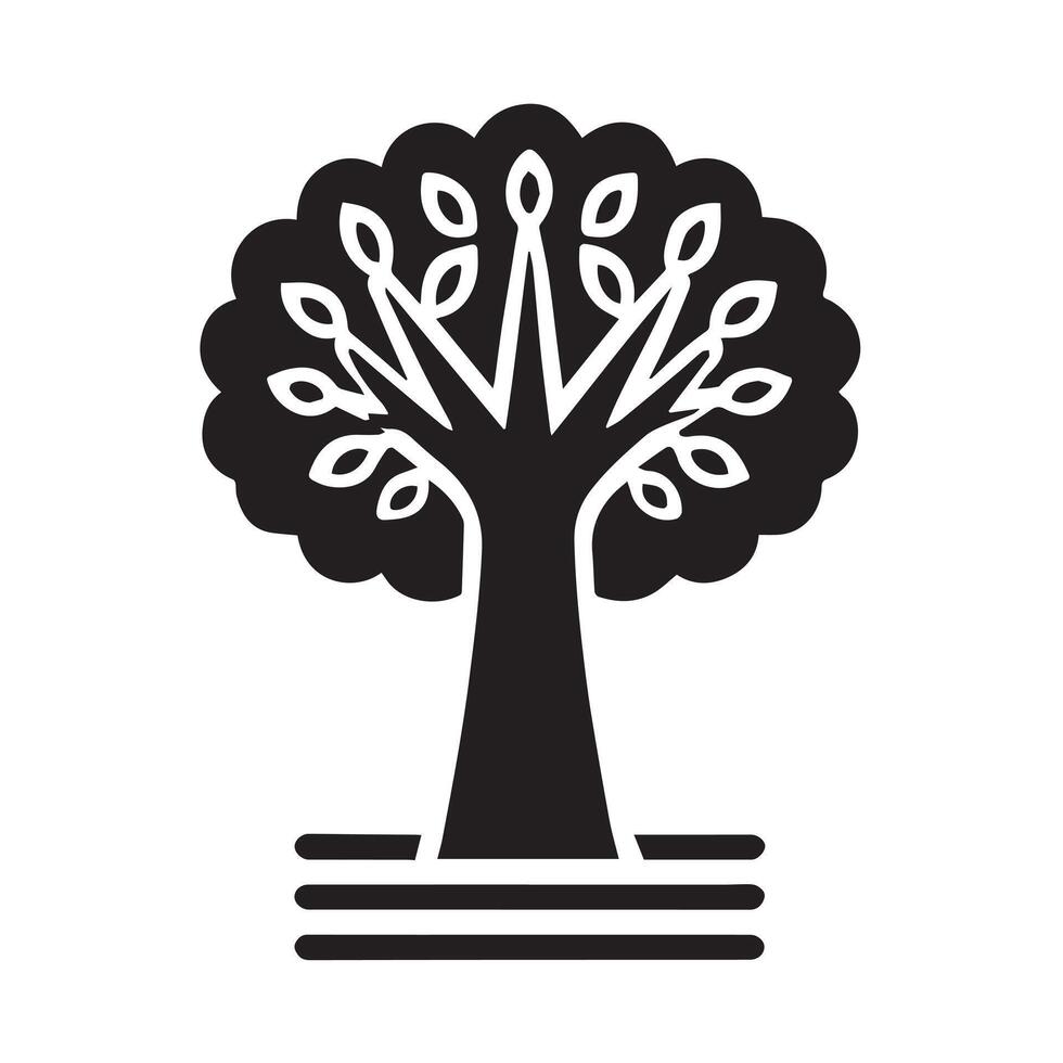 This stylized, black and white illustration depicts a tree, likely a stylized representation of a broadleaf tree. vector