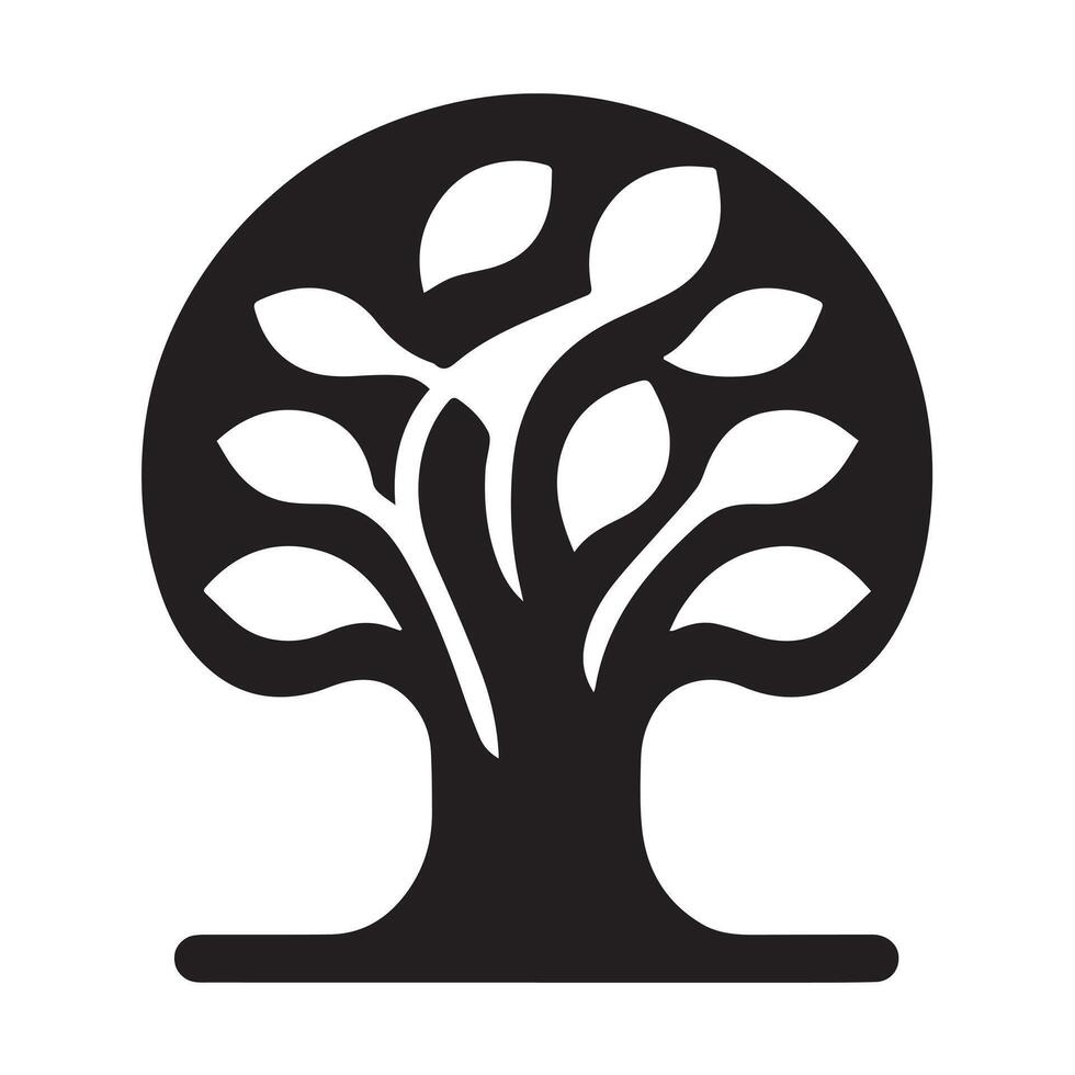 A simple, stylized, black silhouette of a tree against a white background. vector