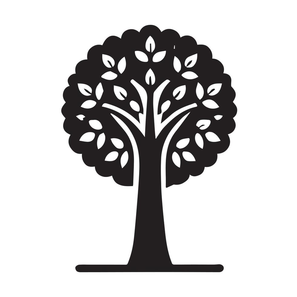 A classic, stylized black silhouette of a tree against a white background. vector