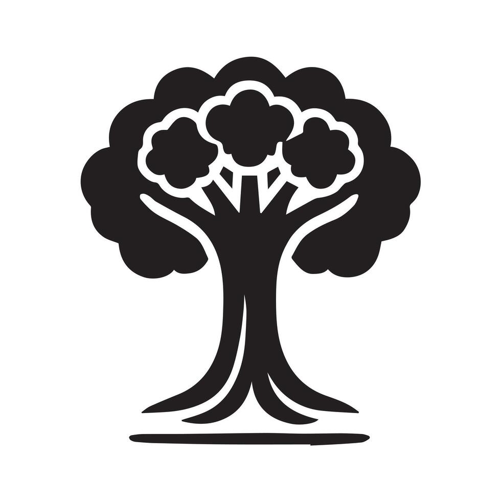 Stylized black and white tree graphic design. vector