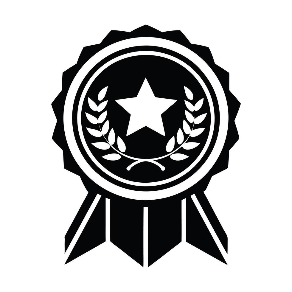 A simple, black and white, graphic of an award ribbon featuring a central star. vector