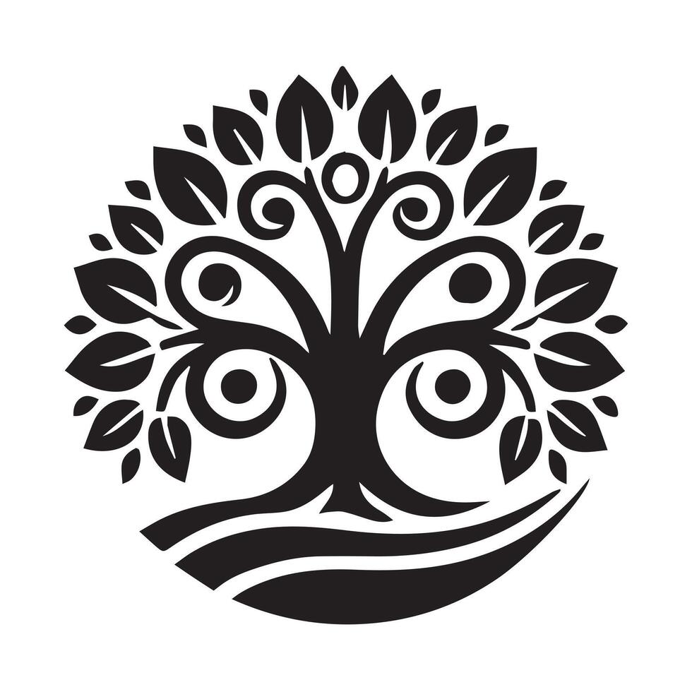 Simple Black and White Silhouetted Tree Graphic vector