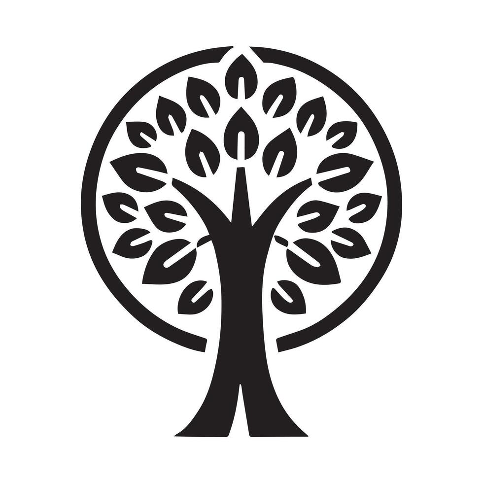 A stylized, black and white graphic of a tree vector