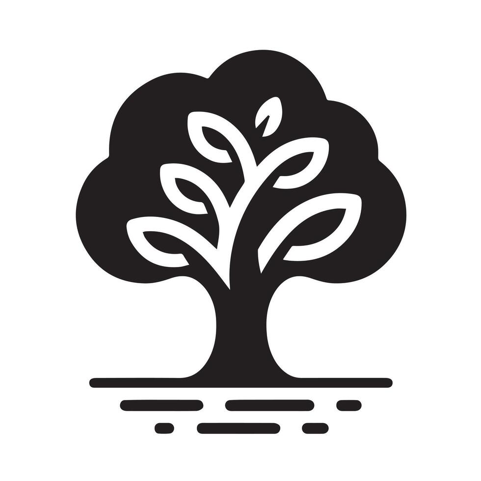 A simple, black and white graphic of a stylized tree within a circle. vector