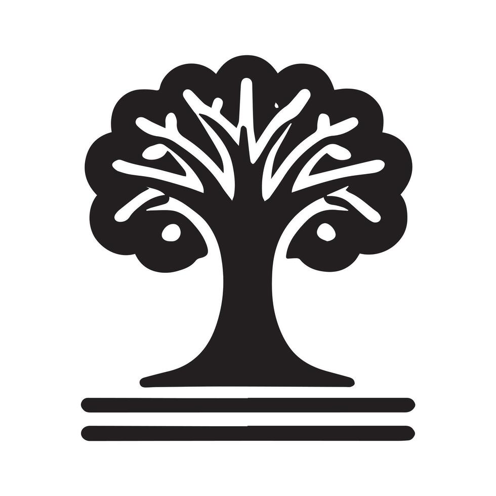 A stylized, black silhouette of a tree on a white background. vector