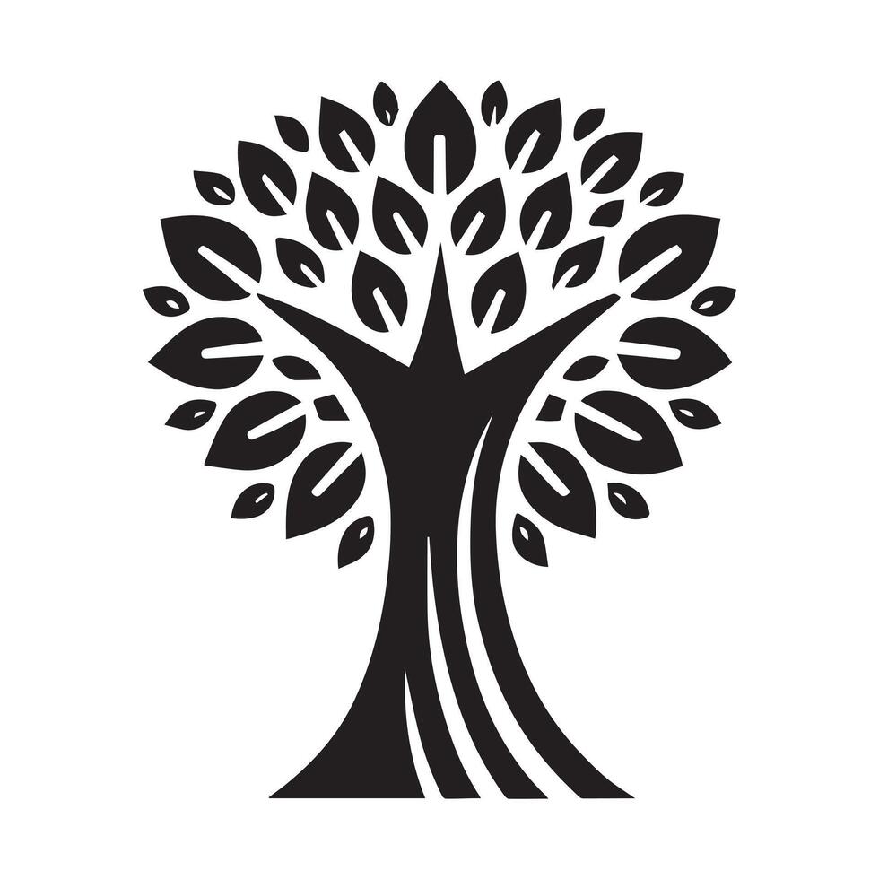 symmetrical tree graphic, encircled by a circle, set against a plain white background. vector