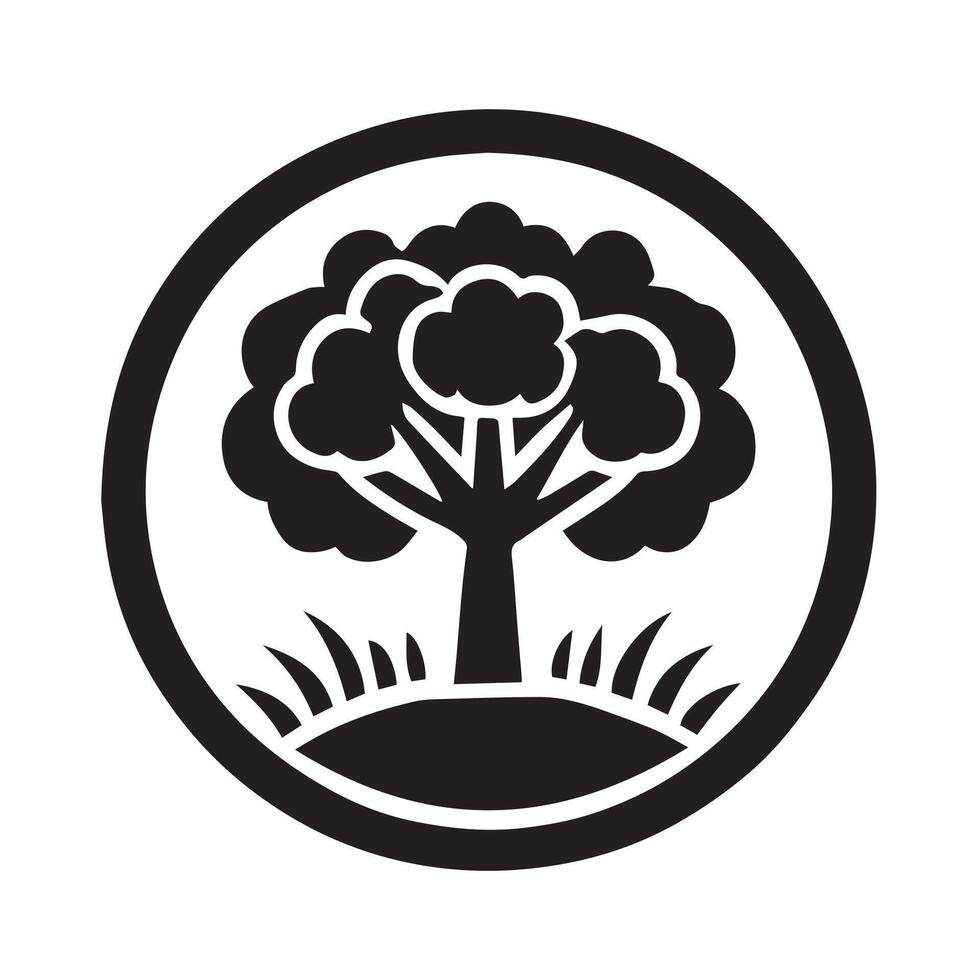 A simple, symmetrical graphic of a tree in black and white. vector