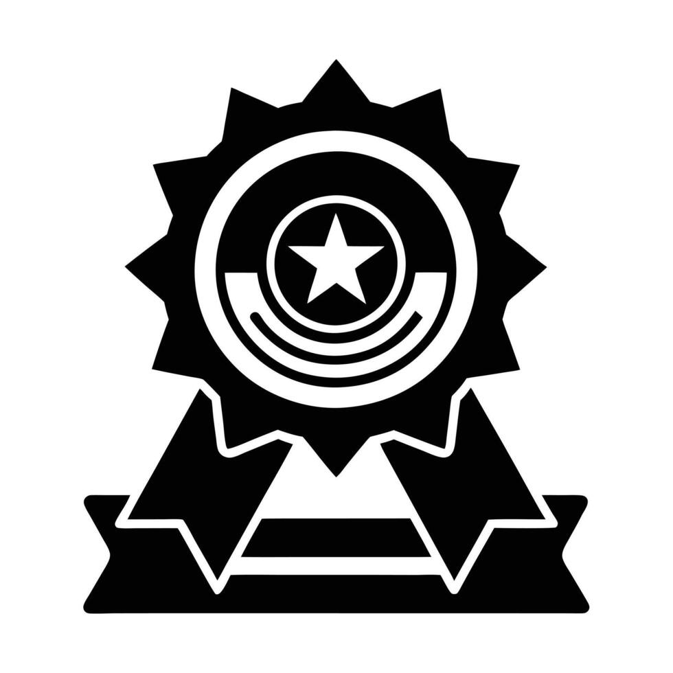 bold black and white graphic of an award medal with a star and ribbon. vector