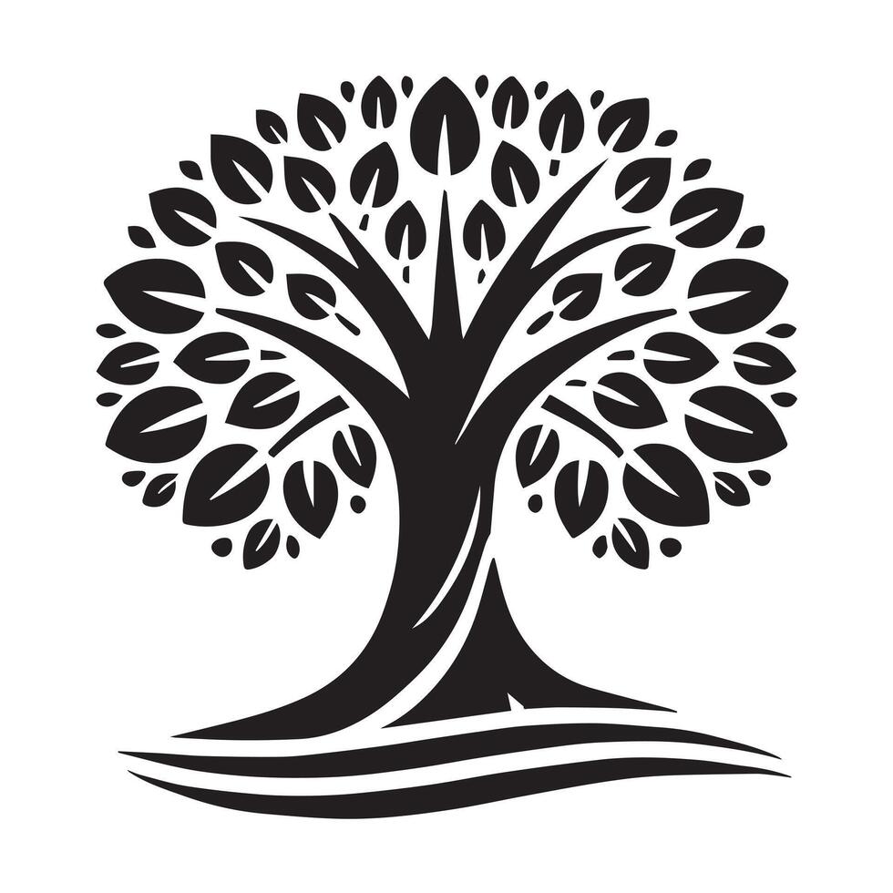 Black and White Illustration of a Tree Rooted in Earth vector