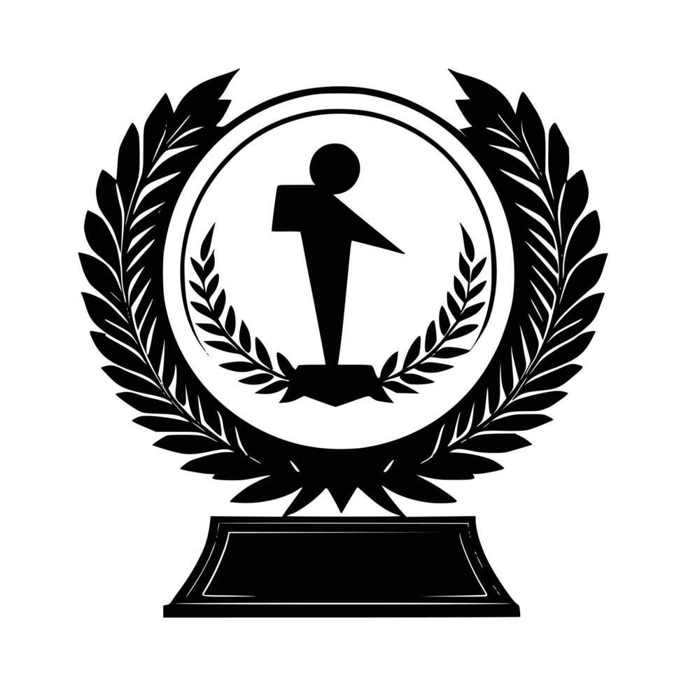 Award Medal with Laurel Wreath and Ribbon, Black and White Graphic vector
