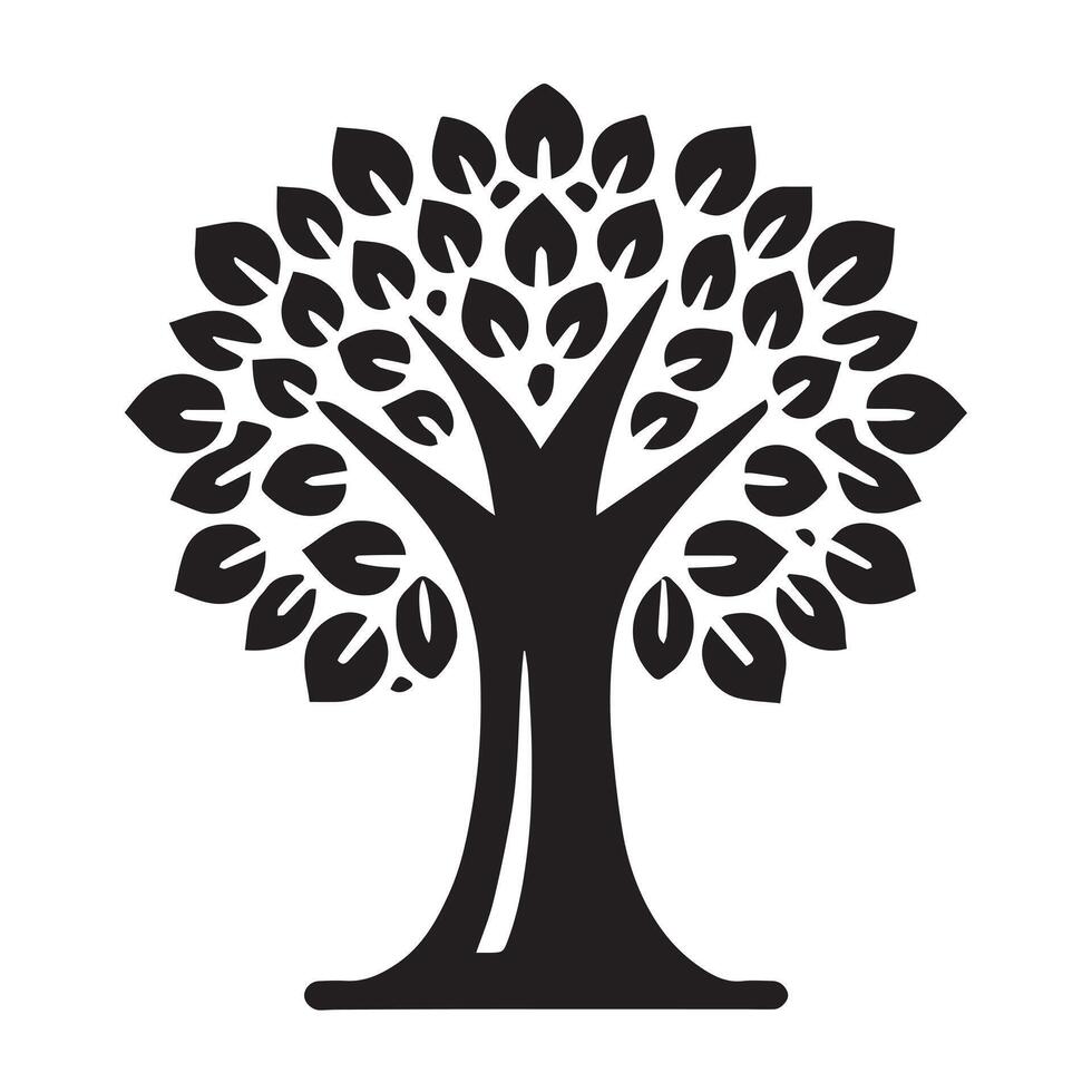 A simple, stylized black silhouette of a tree with circular leaves against a white background. vector